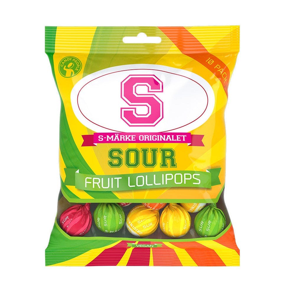 S-Märke Sour Fruit Lollipops by Swedish Candy Store
